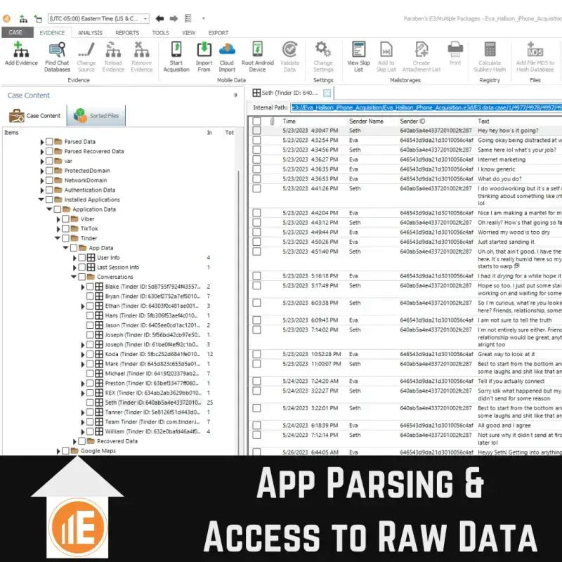 DFIR-Software zeigt Datenparsing und Zugriff auf Rohdaten für verschiedene Geräte und Anwendungen