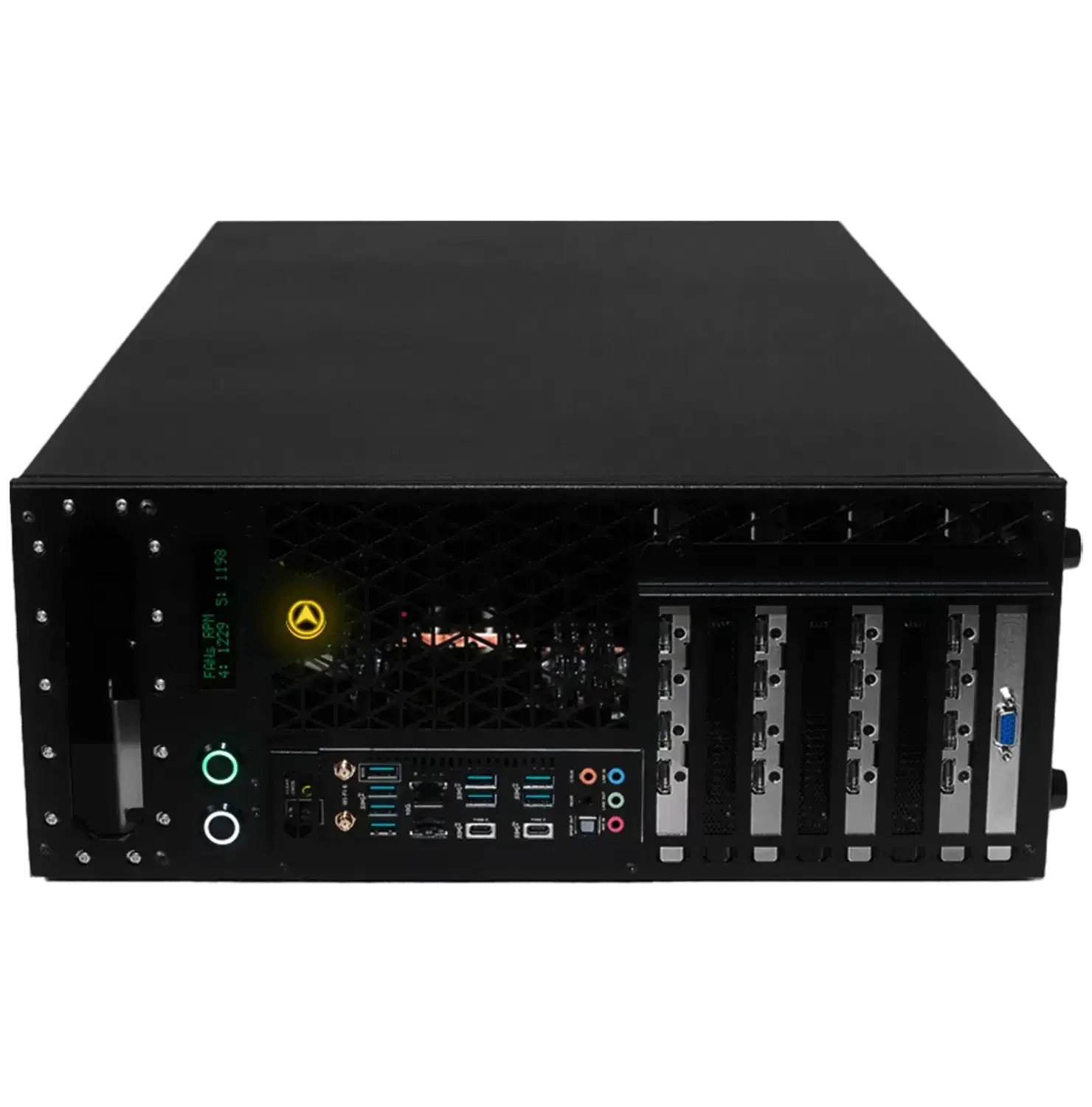 TALINO 4xGPU Elite Workstation - leistungsstarke Workstation für intensive Grafik- und Rechenaufgaben. Vorderansicht.