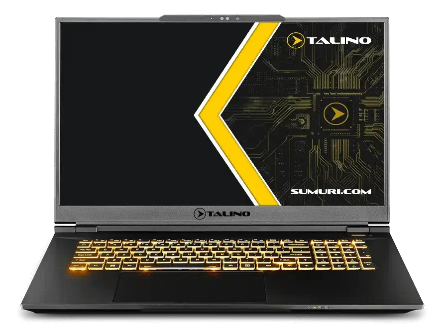 SUMURI TALINO KA-L eDiscovery- und Incident-Response-Laptop mit leuchtendem gelbem Tastaturhintergrund und scharfem Bildschirm-Design.