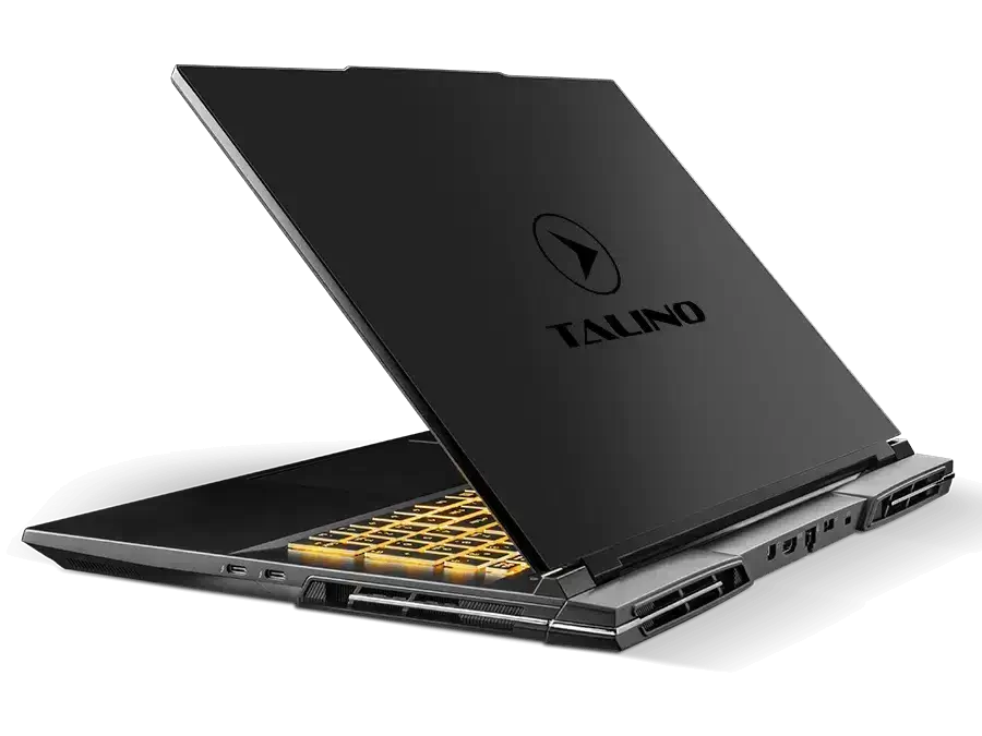 Sumuri TALINO KA-L Laptop für eDiscovery und Incident Response in Schwarz, geöffnet und von der Rückseite betrachtet