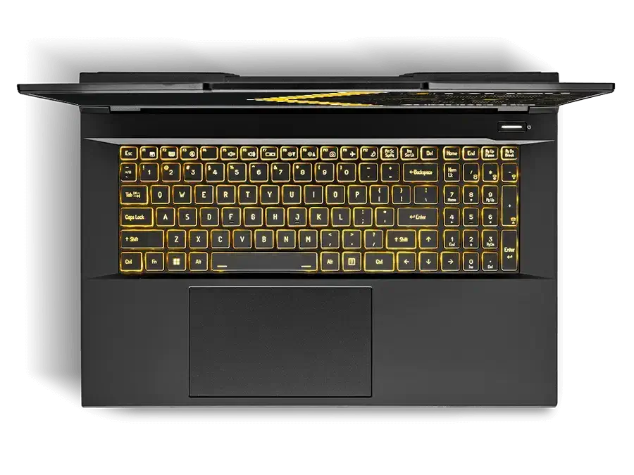 Tastatur des SUMURI TALINO KA-L eDiscovery & Incident Response Laptop in Schwarz mit gelb beleuchteten Tasten