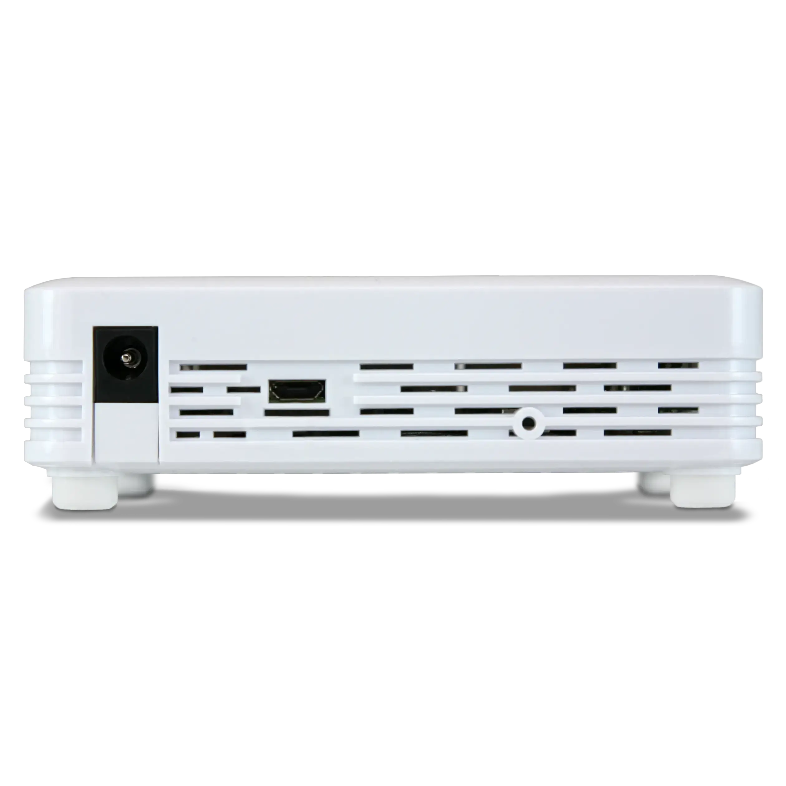 Rückseite des weißen Netgate 1100 Router mit Anschlusspunkten.