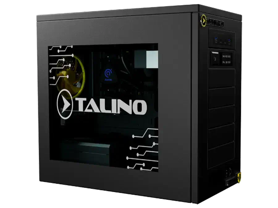 SUMURI TALINO KA-Review Computergehäuse, leistungsstarke Forensik-Workstation in Schwarz mit transparentem Seitenfenster