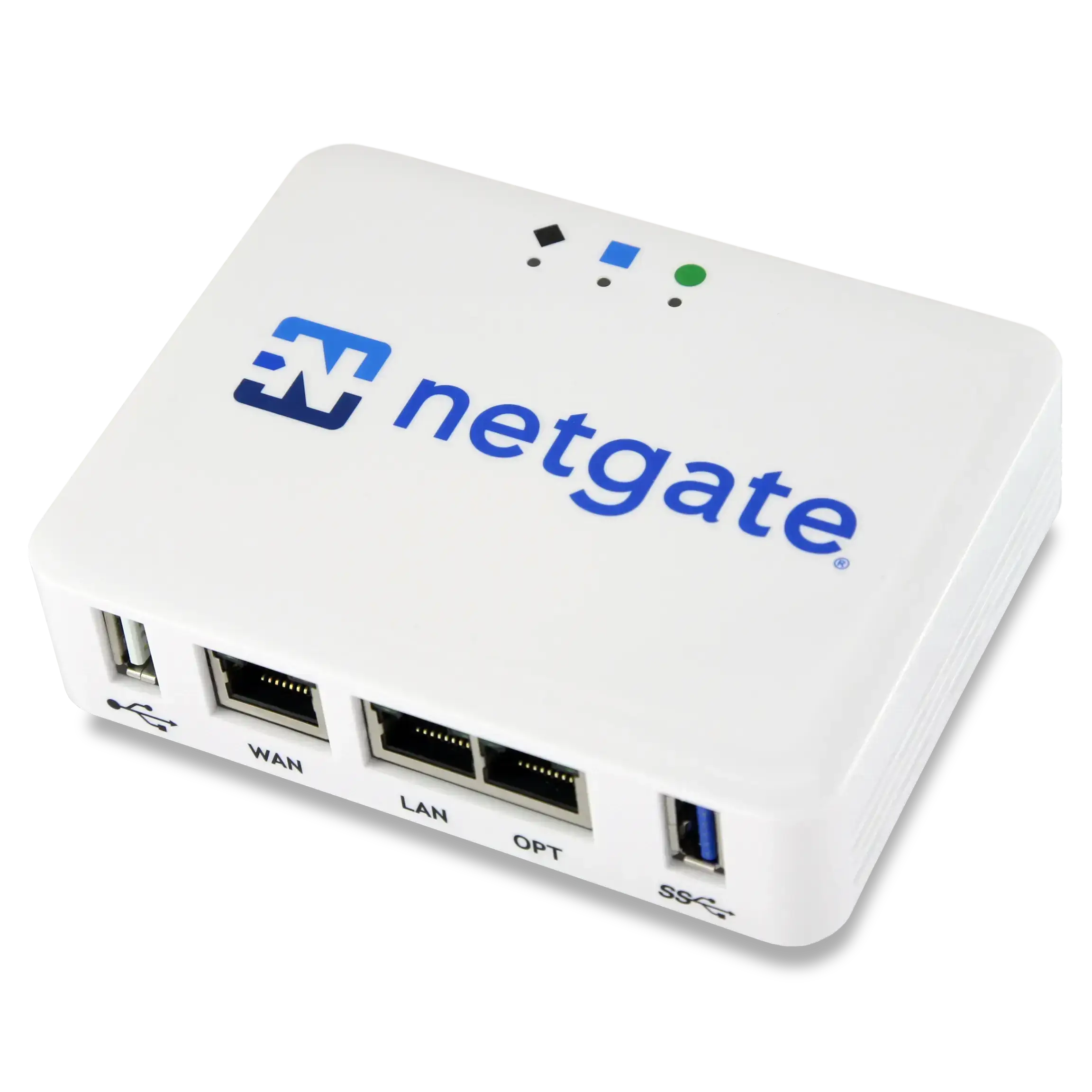 Netgate 1100 Netzwerk-Sicherheitsgerät mit WAN, LAN und OPT Anschlüssen in Weiß