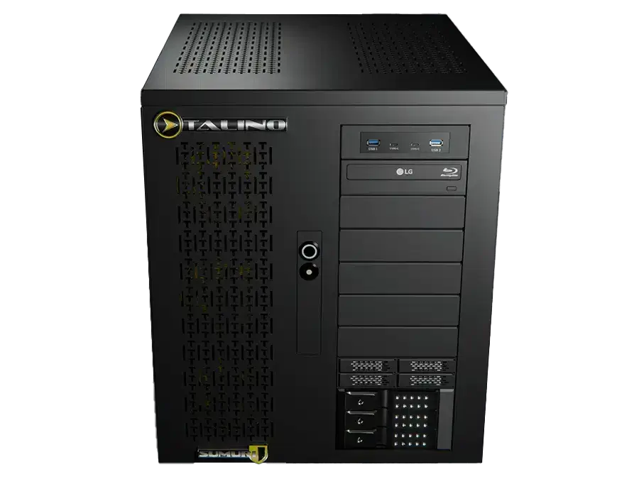 Vorderansicht des SUMURI TALINO KA-1001 Forensic Workstations in Schwarz.