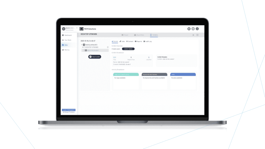 DETEGO Endpoint Monitor Dashboard auf Laptop-Bildschirm, zeigt Sicherheitsüberwachungs- und Bedrohungspräventionsfunktionen