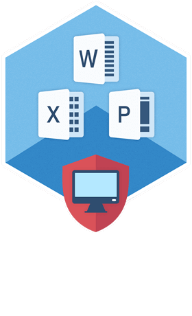Symbol für das Knacken von Passwörtern Microsoft Office-Dokumente mit Schutzschild und Computer-Symbol
