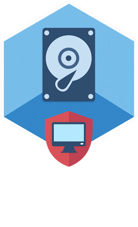 Symbol für Festplattenverschlüsselung und Datenschutz mit Computerbildschirm und Schild