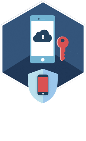 Elcomsoft Phone Breaker-Logo mit Symbolen für Datensicherheit, Handy, Cloud-Speicherung und einem Sicherheitsschlüssel.