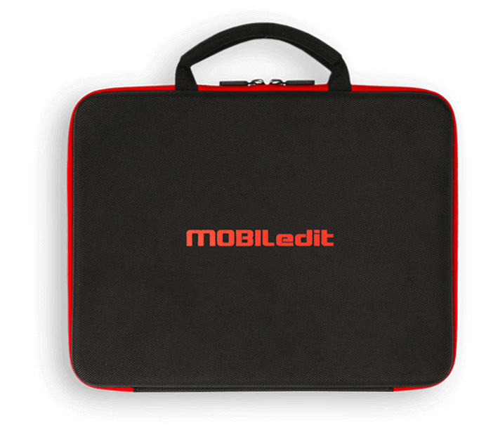 MOBILedit Verbindungskit, schwarzes Etui mit rotem Logo, Produktbild.