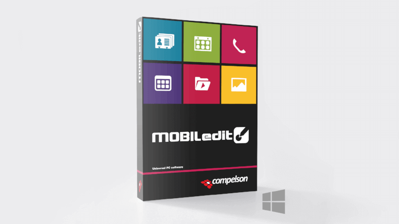 MOBILedit Phone Manager Softwareverpackung mit buntem Icon-Design von Compelson